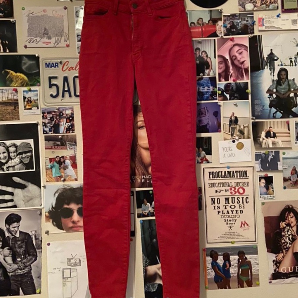 red high waisted american apparel skinny jeans